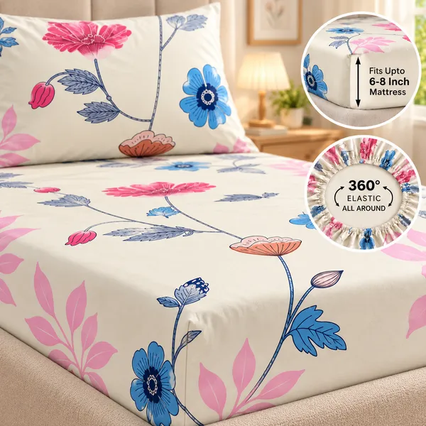 Ivory_Blossom_|_Single_Bed_Fitted_Bedsheet_+_1_Pillow_Cover_|_360°_Elastic