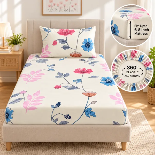 Ivory_Blossom_|_Single_Bed_Fitted_Bedsheet_+_1_Pillow_Cover_|_360°_Elastic