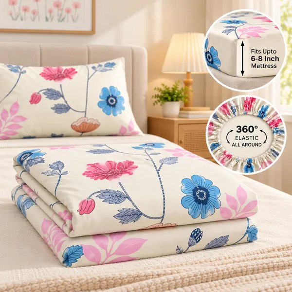 Ivory_Blossom_|_Single_Bed_Fitted_Bedsheet_+_1_Pillow_Cover_|_360°_Elastic