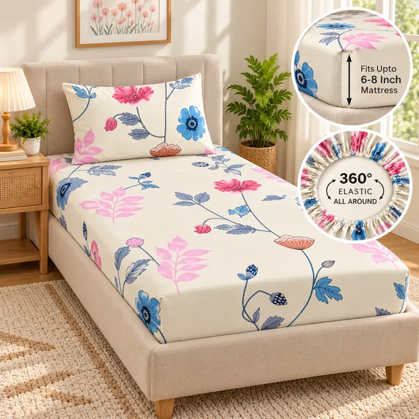 Ivory_Blossom_|_Single_Bed_Fitted_Bedsheet_+_1_Pillow_Cover_|_360°_Elastic