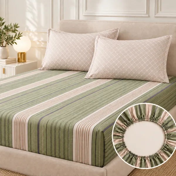 Green_Striped_Elastic_Fitted_Bedsheet