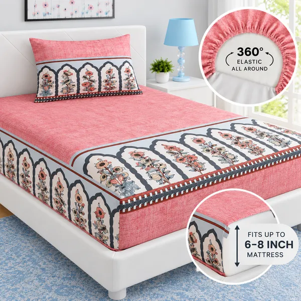 Mughal_|_Single_Bed_Fitted_Bedsheet_+_1_Pillow_Cover_|_360°_Elastic