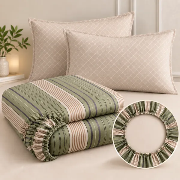 Green_Striped_Elastic_Fitted_Bedsheet