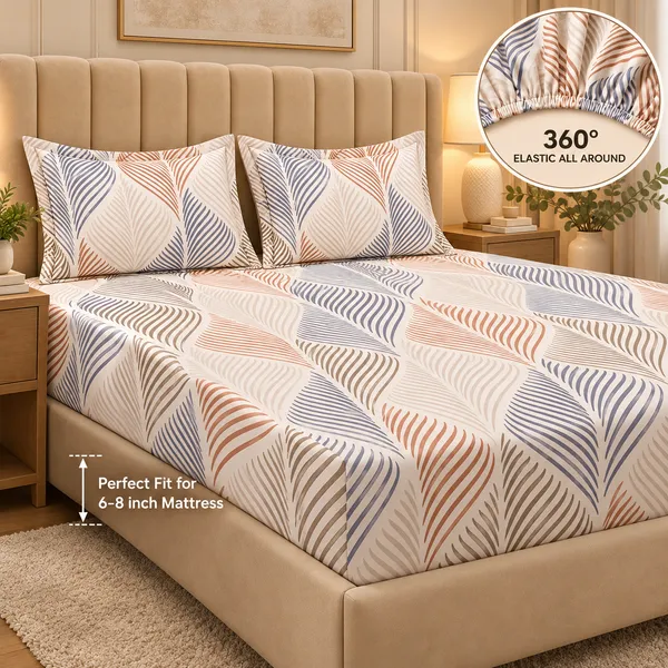Multicolor_Leaf_Print_Elastic_Fitted_Bedsheet