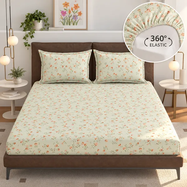 Light_Green_Floral_Print_Fitted_Bedsheet_Set