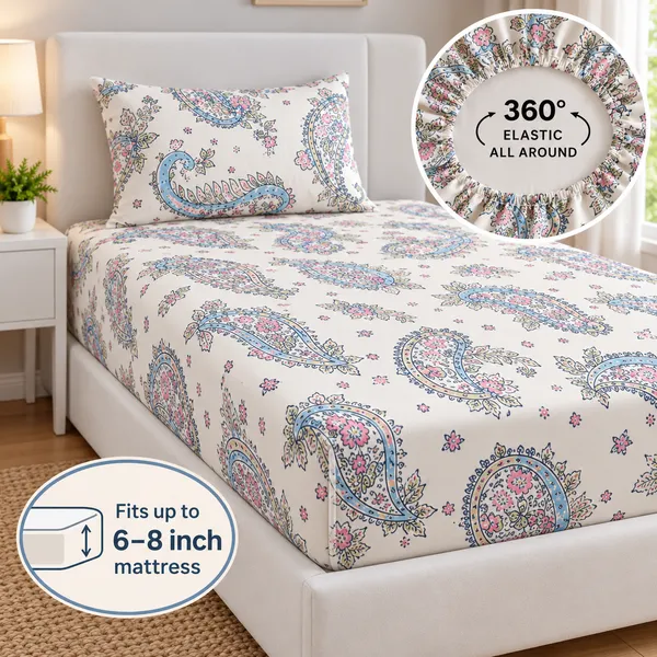 Paisley_Bloom_|_Single_Bed_Fitted_Bedsheet_+_1_Pillow_Cover_|_360°_Elastic