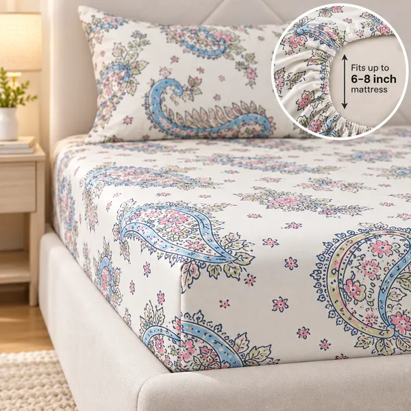 Paisley_Bloom_|_Single_Bed_Fitted_Bedsheet_+_1_Pillow_Cover_|_360°_Elastic