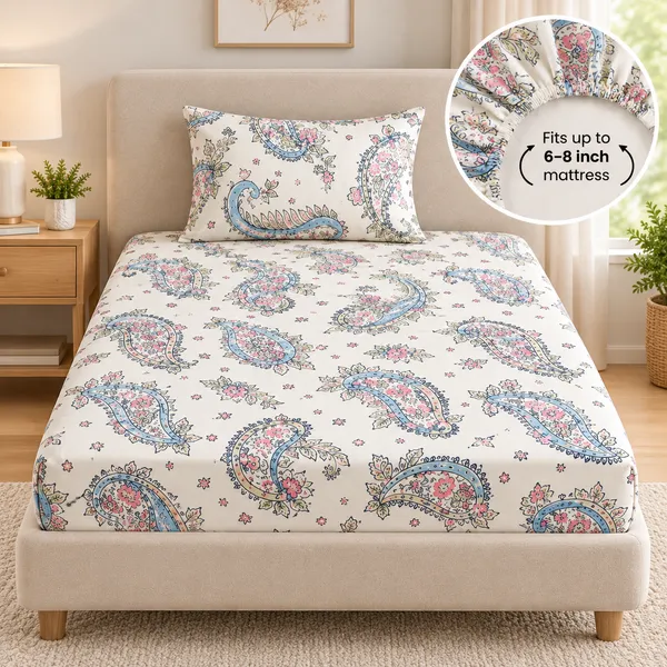 Paisley_Bloom_|_Single_Bed_Fitted_Bedsheet_+_1_Pillow_Cover_|_360°_Elastic