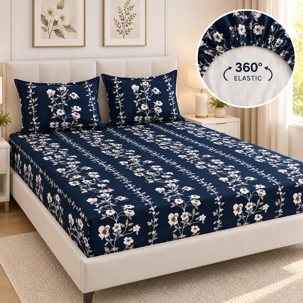 Navy_Floral_Print_Fitted_Bedsheet_Set