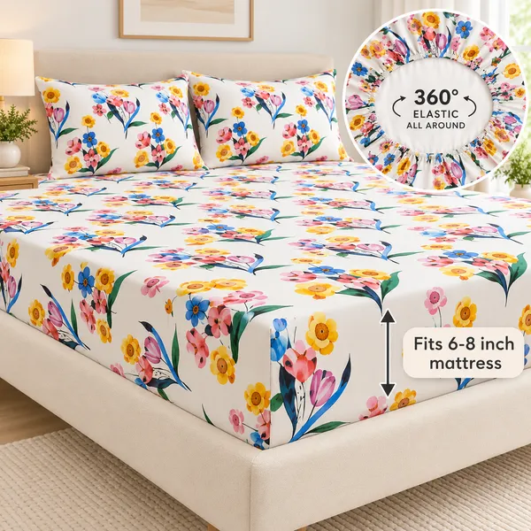Soft_Fabric_Floral_Print_Fitted_Bedsheet_Set