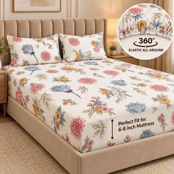 Floral_Print_Elastic_Fitted_Bedsheet