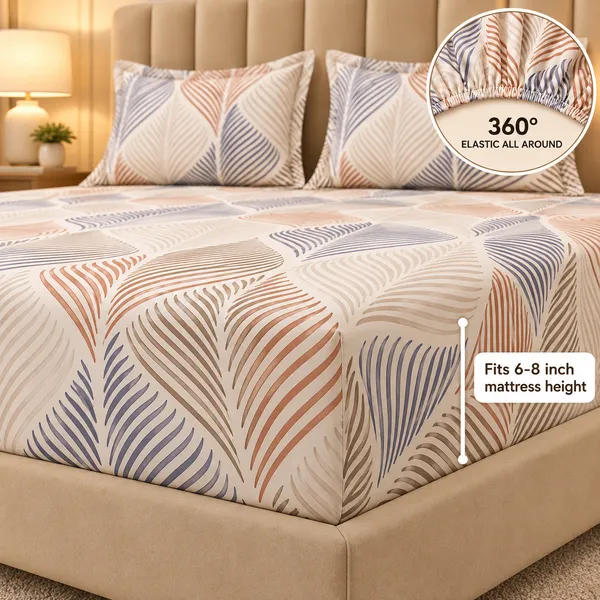 Multicolor_Leaf_Print_Elastic_Fitted_Bedsheet
