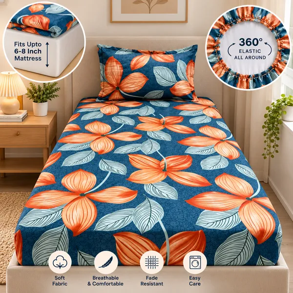 Tangerine_Bloom_|_Single_Bed_Fitted_Bedsheet_+_1_Pillow_Cover_|_360°_Elastic