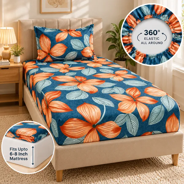 Tangerine_Bloom_|_Single_Bed_Fitted_Bedsheet_+_1_Pillow_Cover_|_360°_Elastic