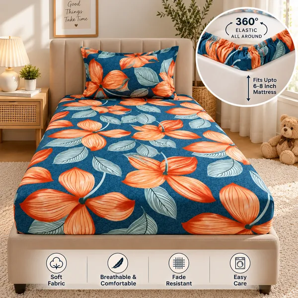 Tangerine_Bloom_|_Single_Bed_Fitted_Bedsheet_+_1_Pillow_Cover_|_360°_Elastic