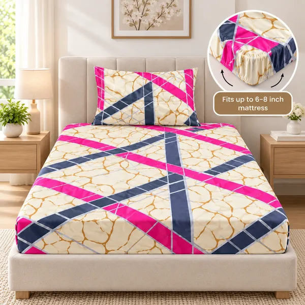 Urban_Marble_Pink_|_Single_Bed_Fitted_Bedsheet_+_1_Pillow_Cover_|_360°_Elastic