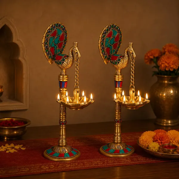 Brass_Peacock_Diya_Stand
