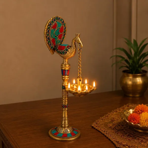 Brass_Peacock_Diya_Stand