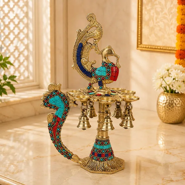 Brass_Peacock_Diya_With_Bells