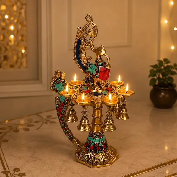 Brass_Peacock_Diya_With_Bells