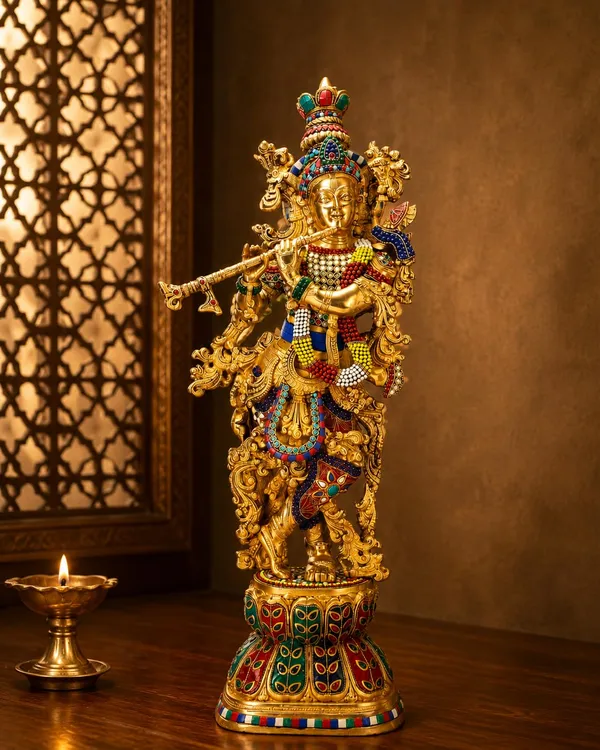Brass_Lord_Krishna_Murti_Playing_Flute_With_Gemstone_Metal_Idol