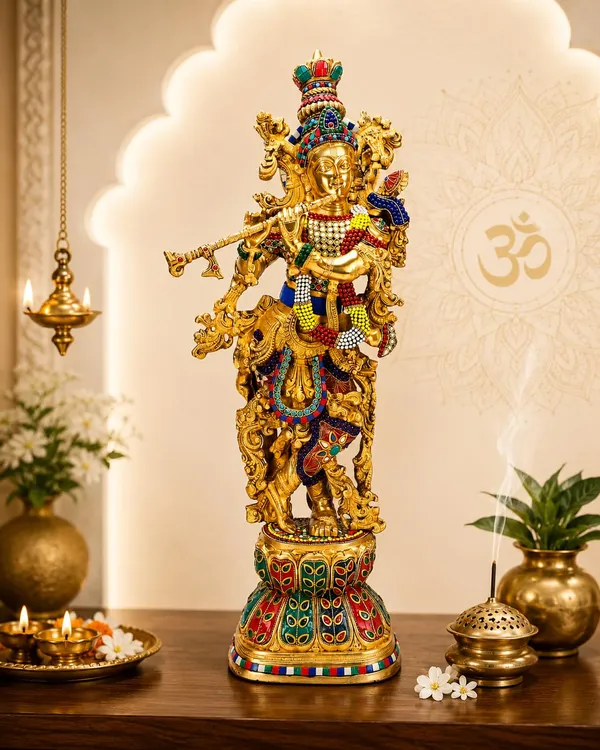 Brass_Lord_Krishna_Murti_Playing_Flute_With_Gemstone_Metal_Idol
