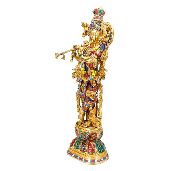 Brass_Lord_Krishna_Murti_Playing_Flute_With_Gemstone_Metal_Idol