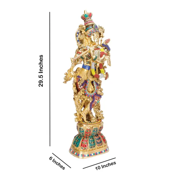 Brass_Lord_Krishna_Murti_Playing_Flute_With_Gemstone_Metal_Idol