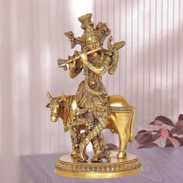 Brass_Krishna_With_Cow_Statue