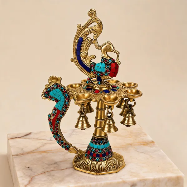 Brass_Peacock_Diya_With_7_Bells_7_Slots_Oil_Lamp