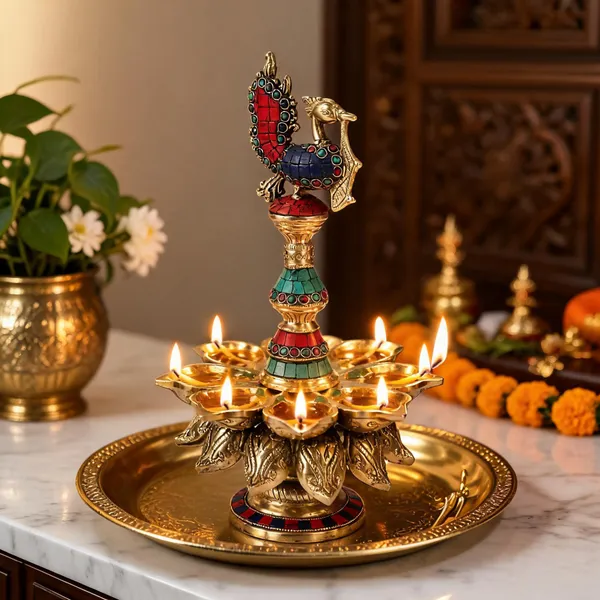 Brass_Peacock_Diya_With_11_Slots_Oil_Lamp