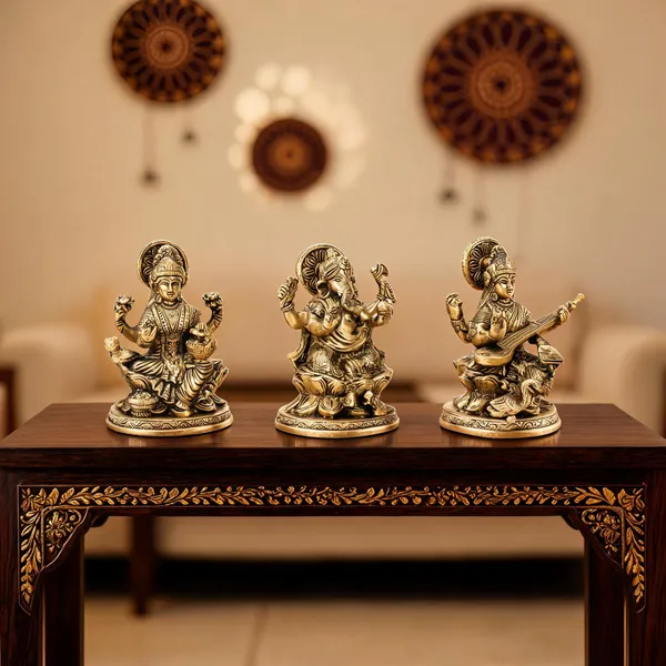 Brass_Spiritual_Lakshmi_Ganesha_Saraswati_Idol_Set