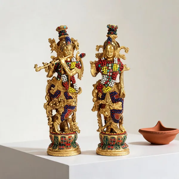 Brass_Devotional_Gemstone_Lotus_Radha_Krishna_Idol_Set_Of_2