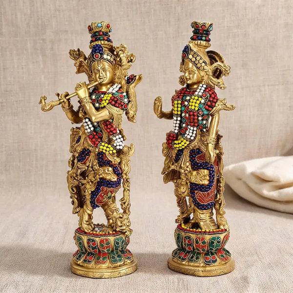 Brass_Devotional_Gemstone_Lotus_Radha_Krishna_Idol_Set_Of_2