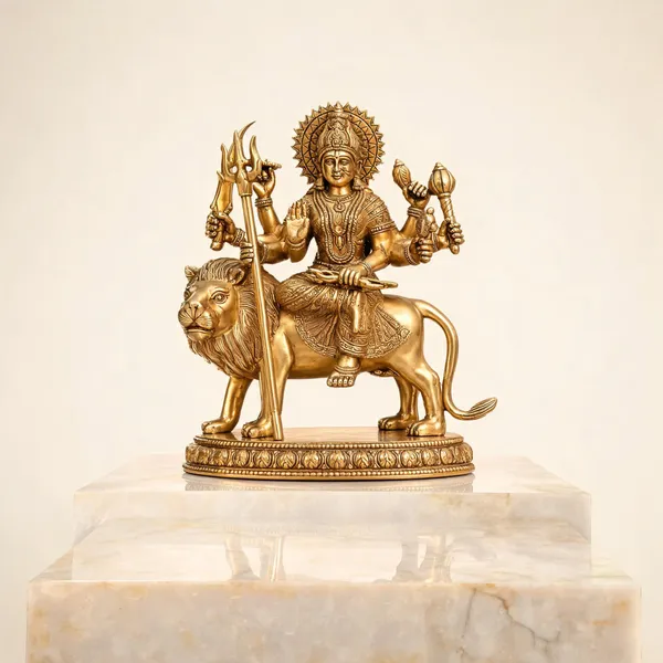 Brass_Spiritual_Maa_Durga_Seated_On_Lion_Gold_Idol