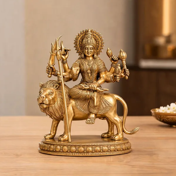 Brass_Spiritual_Maa_Durga_Seated_On_Lion_Gold_Idol