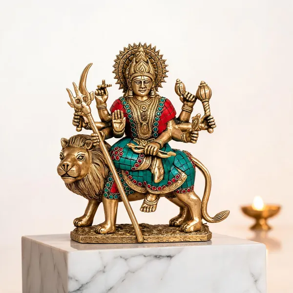 Brass_Multicolor_Maa_Durga_With_Lion_Idol