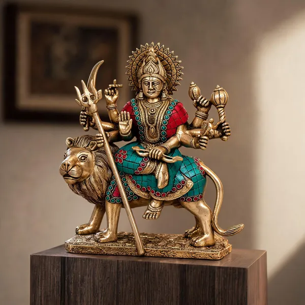 Brass_Multicolor_Maa_Durga_With_Lion_Idol