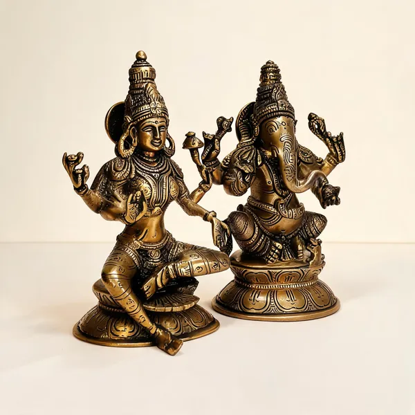 Brass_Traditional_Lakshmi_Ganesha_Gold_Finish_Idol