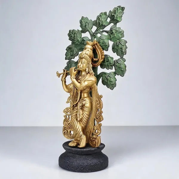 Brass_Traditional_Krishna_Playing_Flute_Under_Tree_Idol