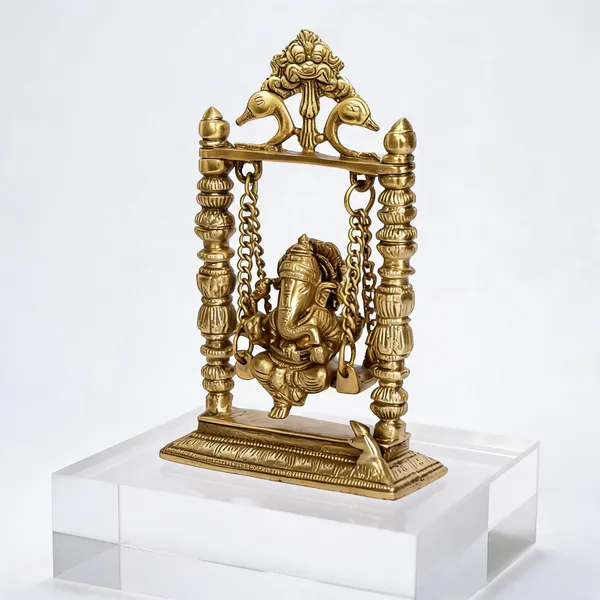Brass_Ganesha_On_Swing_Idol_Antique_Gold_Hand_Painted