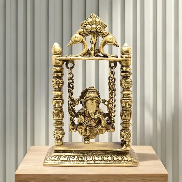 Brass_Ganesha_On_Swing_Idol_Antique_Gold_Hand_Painted