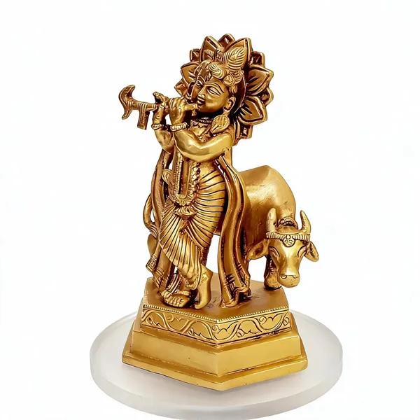 Brass_Spiritual_Lord_Krishna_With_Cow_Idol