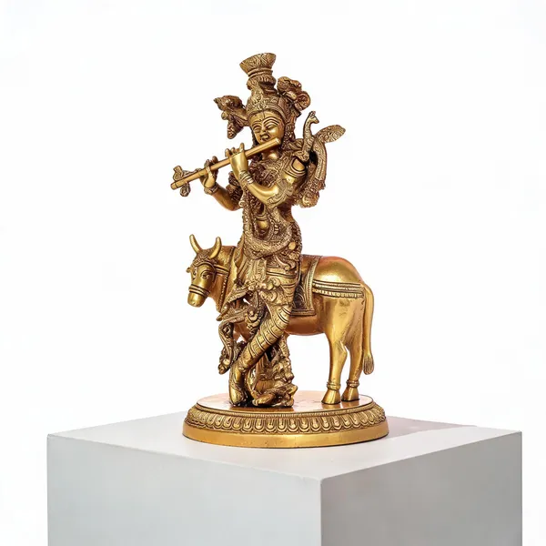 Brass_Spiritual_Lord_Krishna_With_Cow_Idol