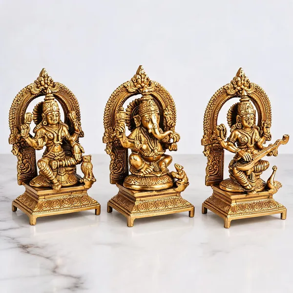 Brass_Lakshmi_Ganesha_Saraswati_Idol_Set_Gold_Finish