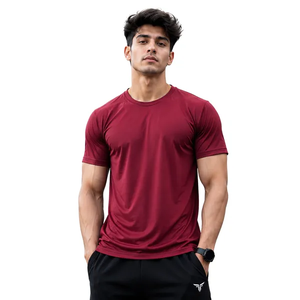 Maroon_Polyester_Crew_Neck_T-Shirt_For_Men