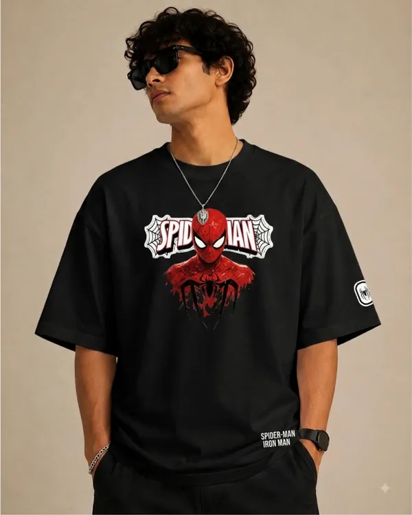 Elevate_Outfit_Men's_100%_Cotton_Spider-Man_Graphic_Printed_T-Shirt_|_Black_Round_Neck_Half_Sleeve_Casual_T-Shirt_|_Superhero_Print_T-Shirt