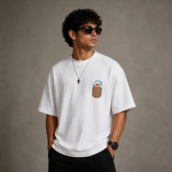 ELEVATE_OUTFIT_Doraemon_Oversized_White_T-Shirt_for_Men_|_100%_Cotton_Round_Neck_Graphic_Print_T-Shirt