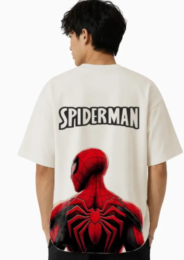 Elevate_Outfit_Off-White_Oversize_T-Shirt_for_Man_I_100%_Cotton,_spider_man_graphic_print_Back_and_Front_T-shirt_For_Man