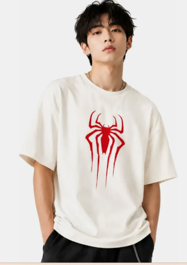Elevate_Outfit_Off-White_Oversize_T-Shirt_for_Man_I_100%_Cotton,_spider_man_graphic_print_Back_and_Front_T-shirt_For_Man